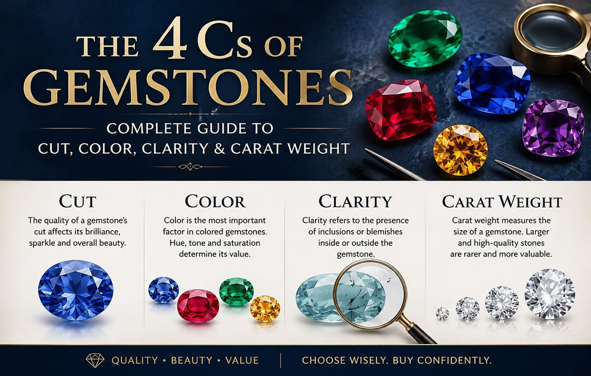 The 4 Cs of Gemstones: Complete Guide to Cut, Color, Clarity & Carat Weight
