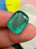 Certified 13.49 carat natural Zambia emerald cushion cut loose gemstone measuring 16.07 x 12.65 x 8.88 mm for custom engagement rings and fine jewelry.