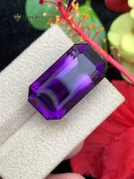 25.20 Carats Natural Amethyst Emerald Cut Flawless From Brazil - Front Top Angle View