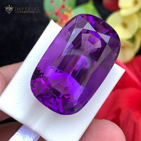 63.80 Carats Natural Amethyst Cushion Cut VVS1 From Brazil - Front View